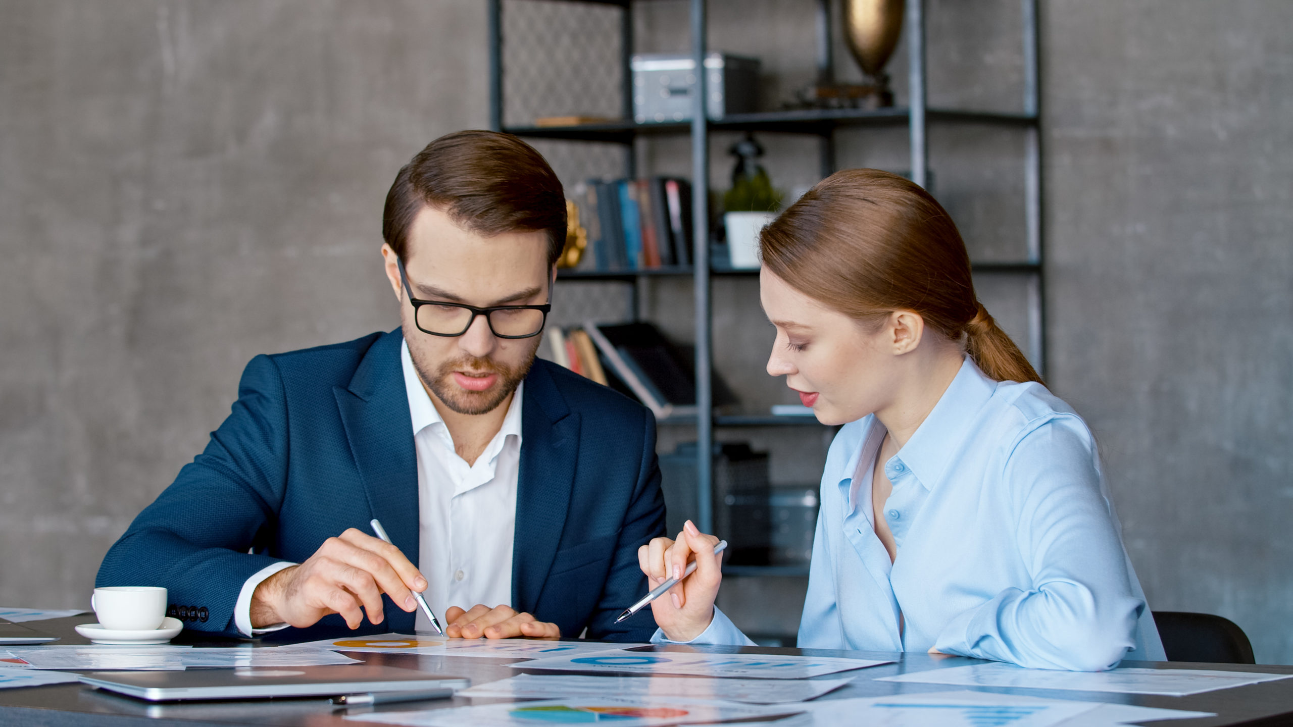 Two business people talking