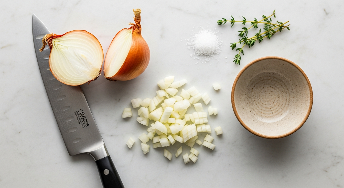 Chef's knife, paring knife, and serrated knife laid out on a cutting board, representing essential kitchen blades for home cooks.