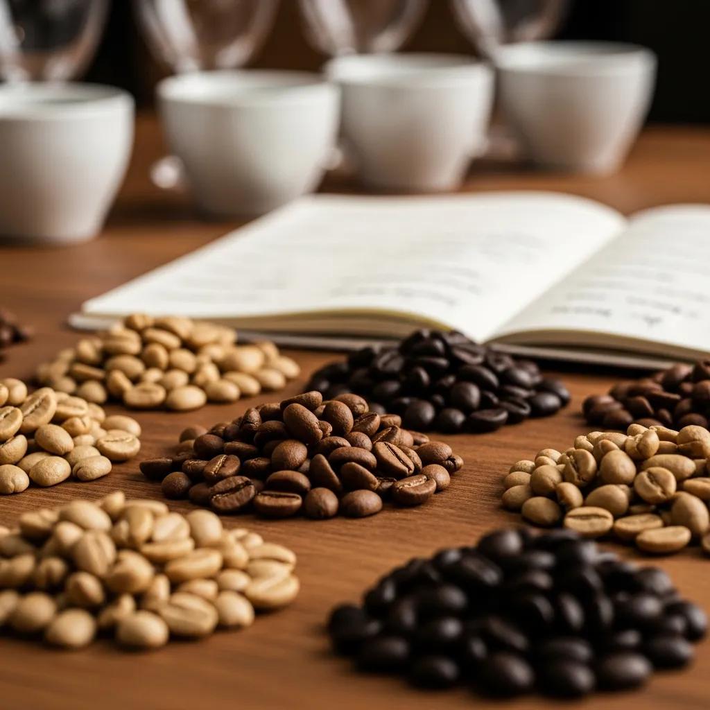 Variety of single origin coffee beans showcasing unique colors and textures