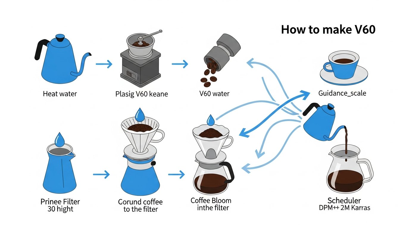 how to make v60 coffee - infographic 4 illustration