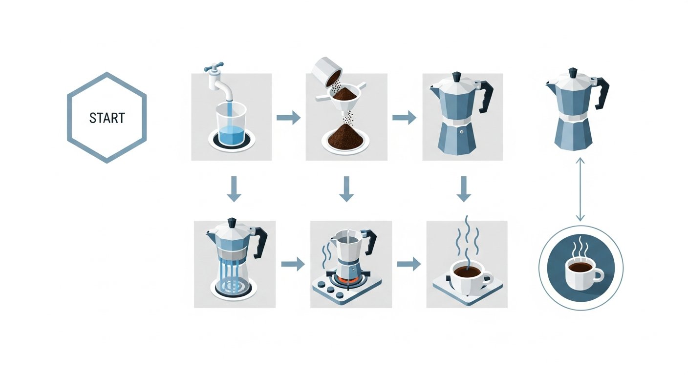 moka pot instructions - infographic 4 illustration